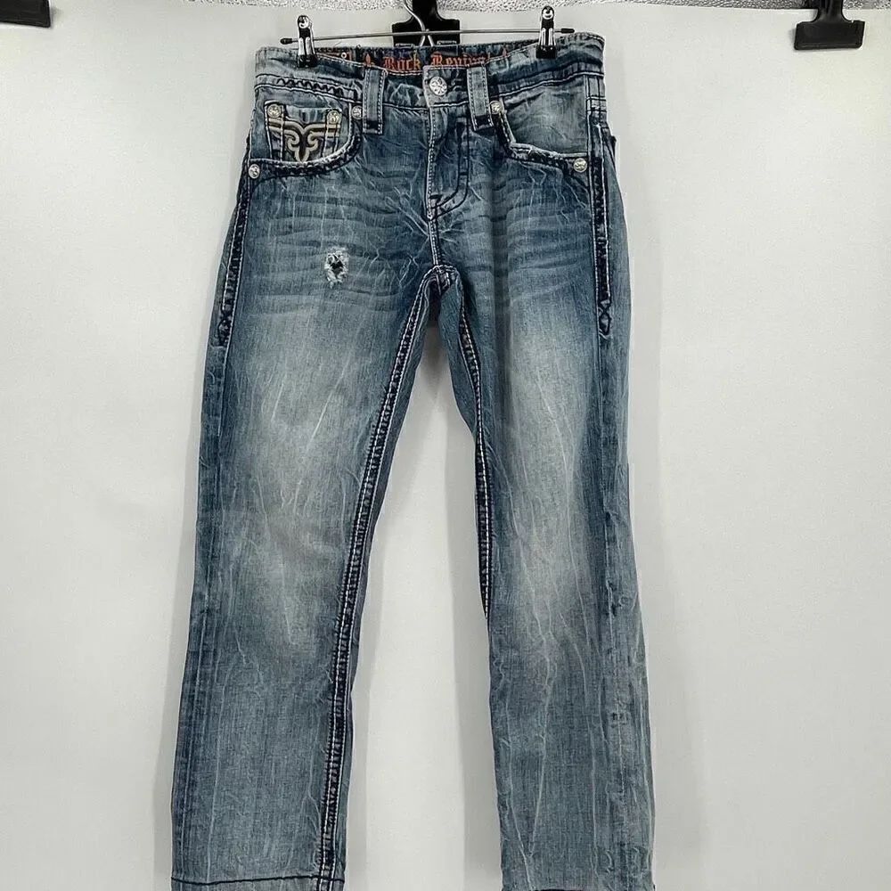Rock Republic Blue Mid Rise Liberty Boot Cut Studded Denim Jeans Size 29